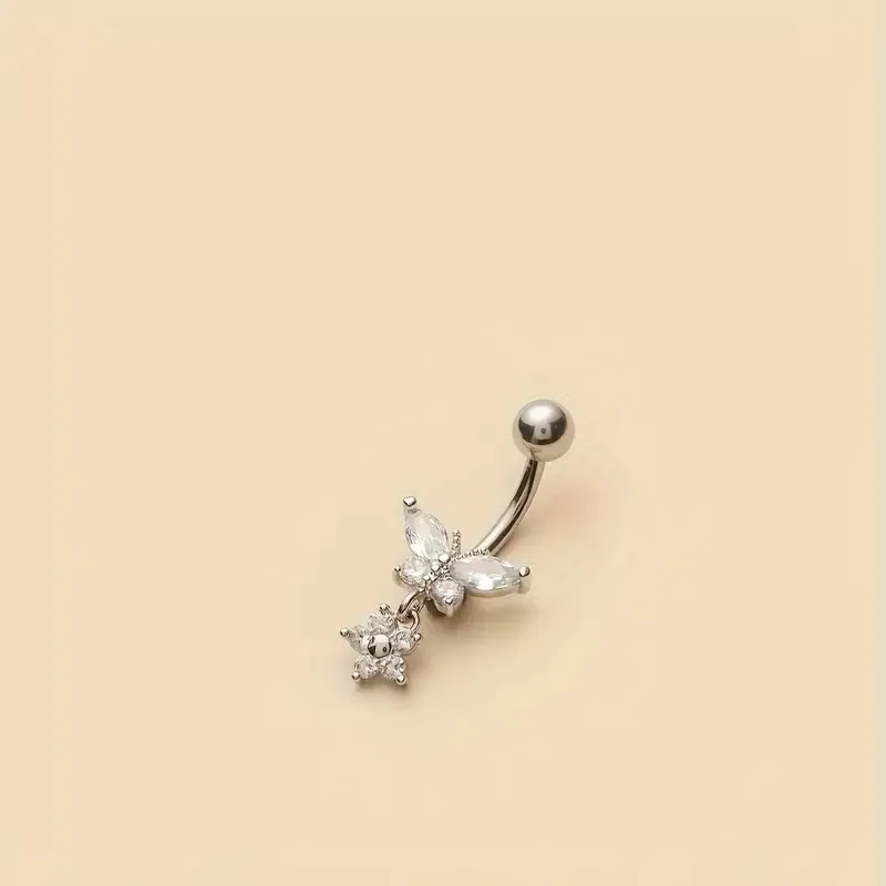 White CZ Flower Butterfly Belly Button