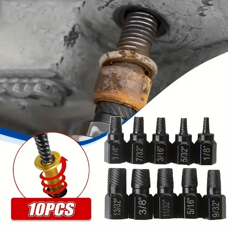 10pcs Metal Nut Removal Tool Set - Hex Bolt & Multi-Tooth Screw Extractor Kit for Home DIY Projects