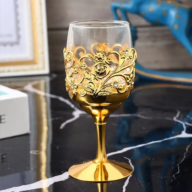 Elegant Art Glass Wine Cups - Sustainable Metal & Iron, Reusable, Handwash Only, Perfect For Weddings & Special Occasions