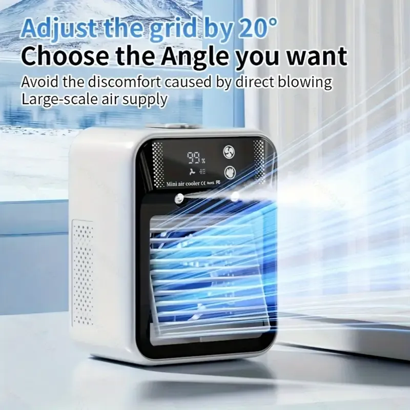 2025 New Smart Water-Cooled Fan with Ice Cooling, Portable Desktop Spray Humidifier, Rechargeable Or USB Powered, 2-Speed Adjustment, Battery Capacity: 3000Mah, Square Shape, 36V Or Below, No Energy Efficiency Rating,