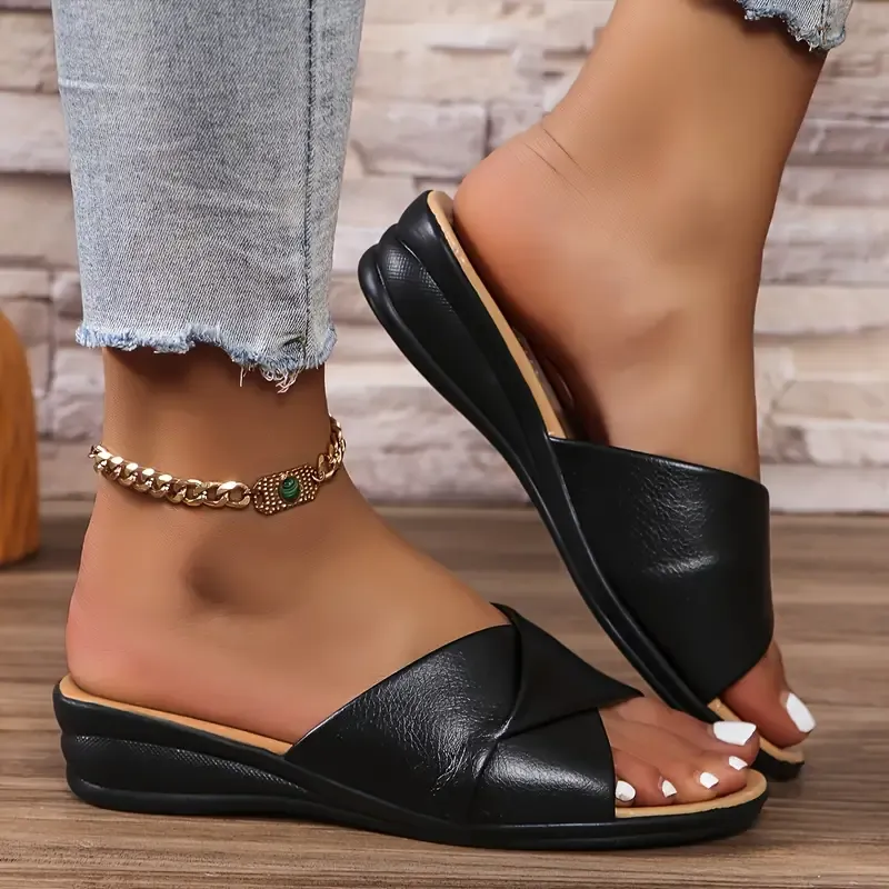 Women's Wedge Heeled Sandals, Casual Open Toe Platform Shoes, Comfortable Slip On Sandals