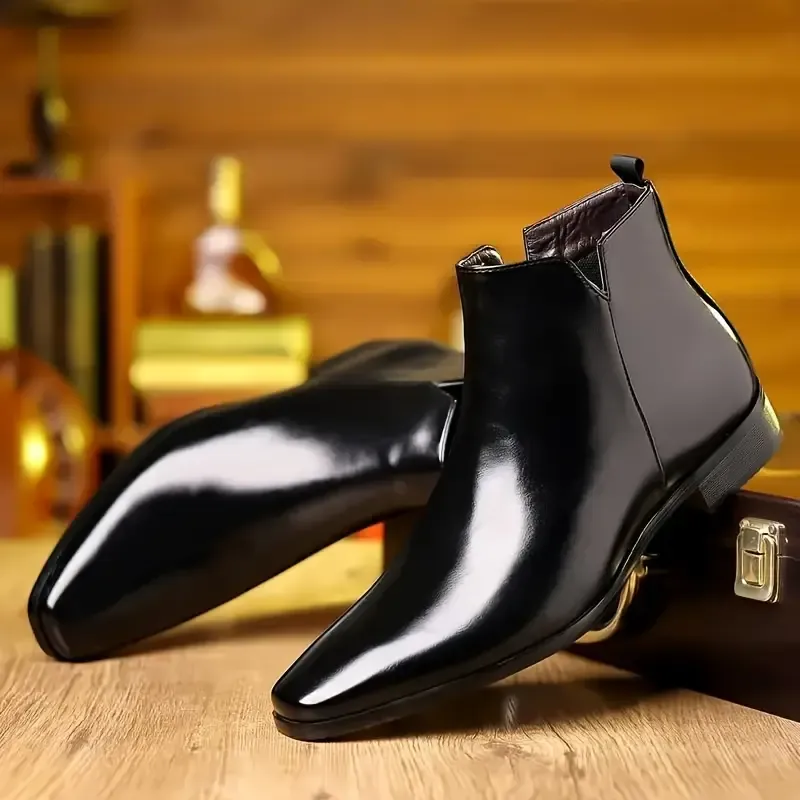 Plus Size Men's Solid Color Slip On Chelsea Boots With Side Zipper