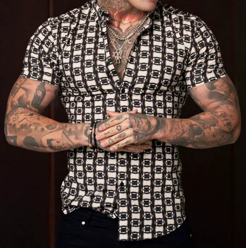 Men's printed short-sleeved summer shirt