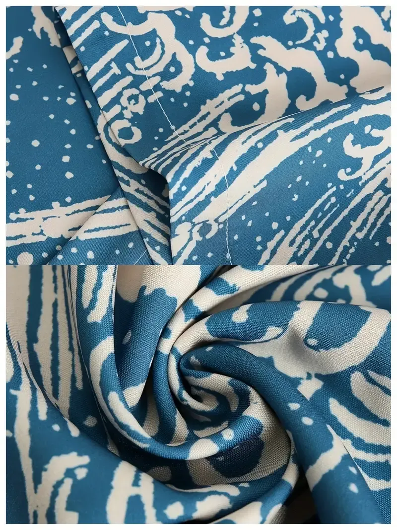 Men's Waves Carnival Arts Pattern Short Sleeve Lapel Shirt For Summer, Casual Comfy Tops As Gift