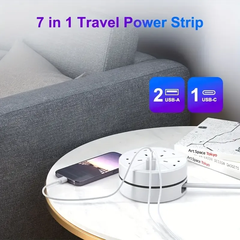 New Multifunctional Power Board Power Socket Power Strip, Equipped with 4 Power Outlets, Compatible with (2 USB-A) (1 TYPE-C), 2-meter Power Cord Automatic Short Circuit Protection Function Suitable for Home, Office, Kitchen, Garage, Outdoor