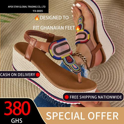 Women's Boho Platform Thong Sandals, Slip On Soft Sole Vacation Summer Shoes, Comfort Beach Wedge Shoes