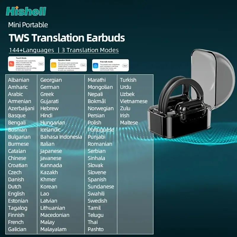 Language Translator earphones Real Time, 2-Way Translation Earbuds In 144 Languages, Portable Translation Headset With APP For Music And Calling, For IOS & Android