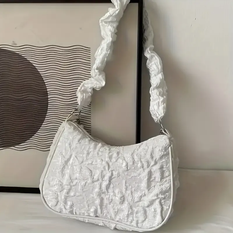 Elegant Faux Pearl & Rhinestone Chain Crossbody Bag - Chic Argyle Jacquard with Bowknot, Perfect for Parties, Weddings, Proms Women's Fashion Shoulder PurseWhite