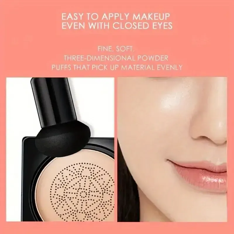 Flawless BB Cream Foundation with Mushroom Head Air Cushion - Lightweight, Full Coverage, Long-Lasting Moisture & Oil Control, Natural Nude Look