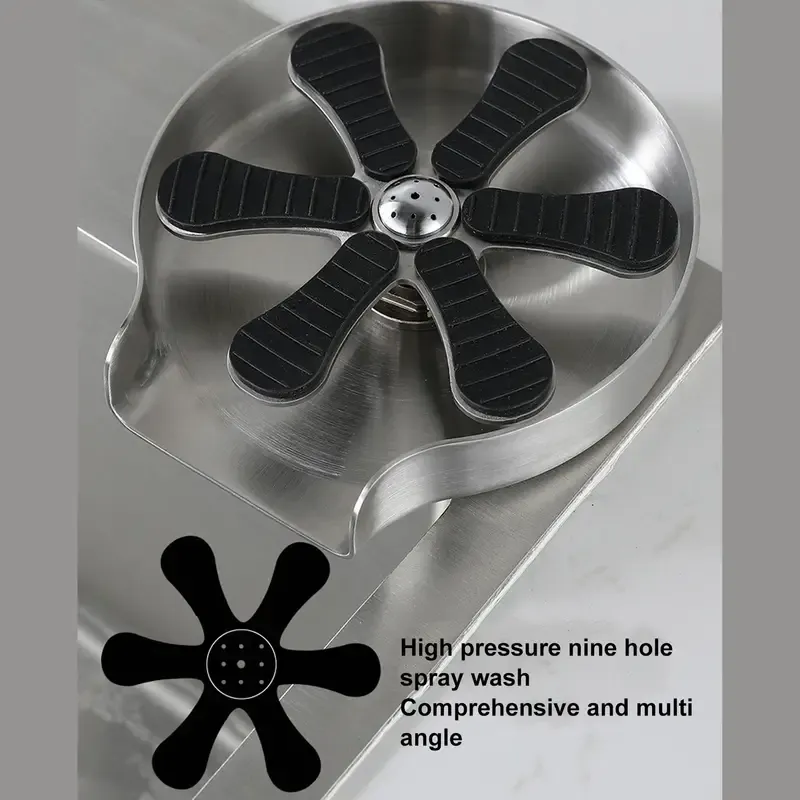 Glass Rinser, Stainless Steel Automatic Glass Rinser 360 Rotating Jet Bottle and Cup Washer for Sink Powerful Cup Washer Kitchen Sink Cup Rinser for Bars, Hotels, Coffee Shops