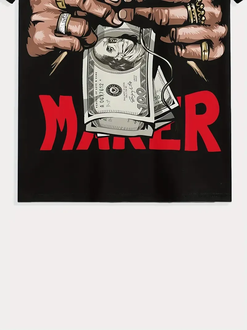 Make Money" Graphic Men's T-Shirt - Casual & Comfortable Summer Tee, Breathable Polyester, Machine Washable