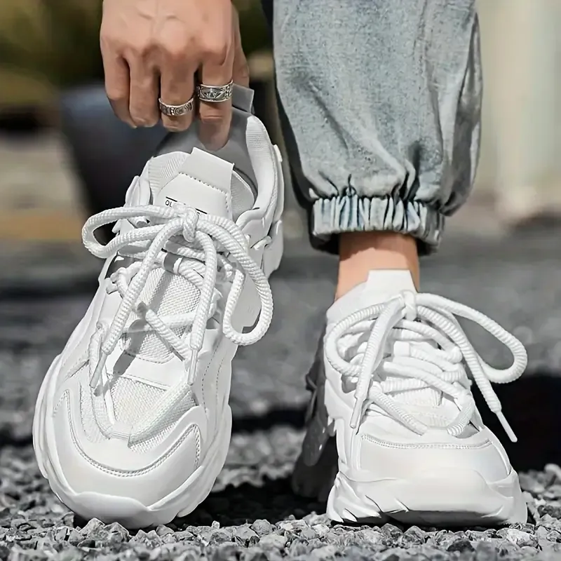 Men's Trendy Casual Sneakers - Breathable Mesh, Thick Sole Dad Shoes with Comfort Insole, Lace-Up, All-Season Wear