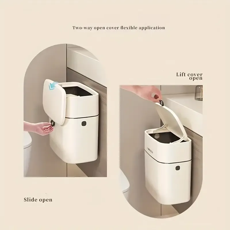 1pc Large Capacity Wall Mounted Household Trash Can with Lid, Slim Horizontal Garbage Can for Living Room, Kitchen Accessories