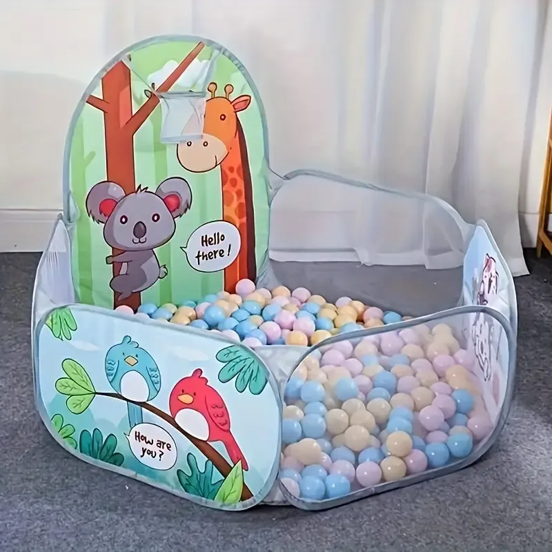 Jumbo Foldable Play Tent with Ball Pit - Sloth & Giraffe Design, Perfect for Indoor/Outdoor Fun, Durable Polyester & Steel Frame, Light Green