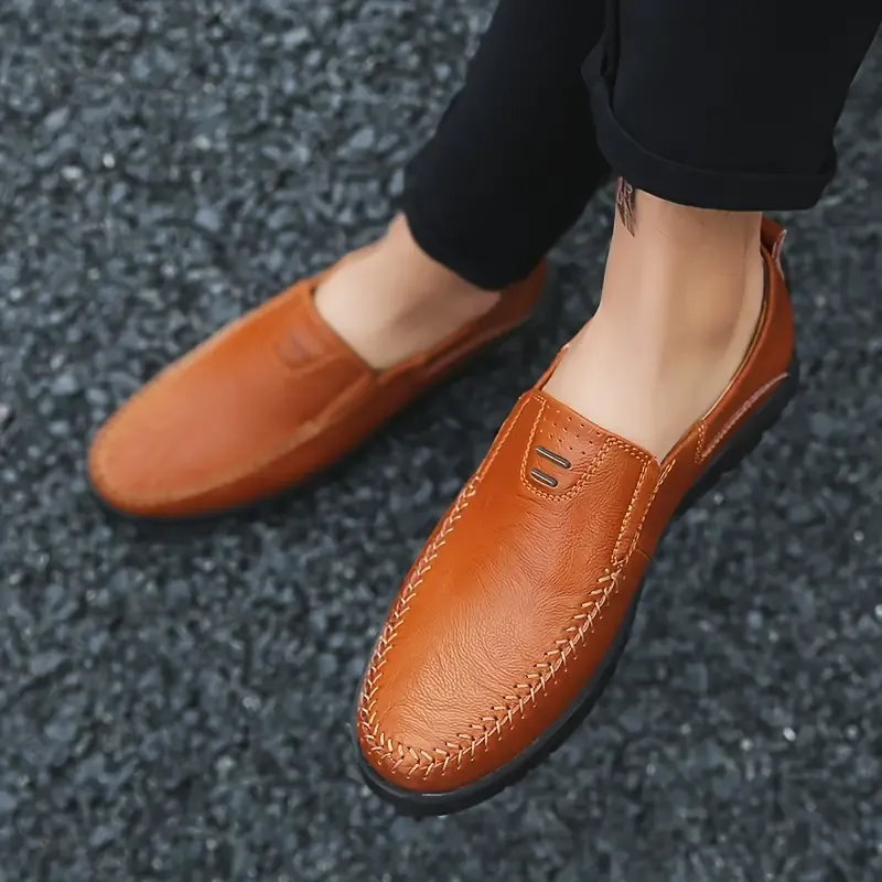 Men's Stitching Microfiber Leather Casual Loafers, Breathable Lightweight Anti-skid Slip On Shoes For Business Office, Spring Summer And Autumn