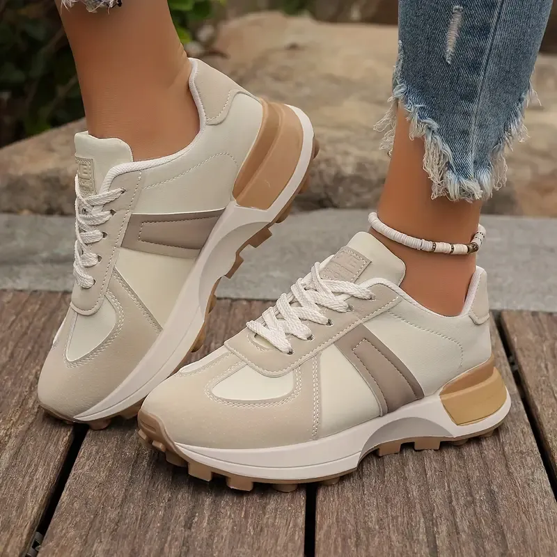 Women's Fashion Sneakers - Versatile Lace-Up Low Tops with Round Toe