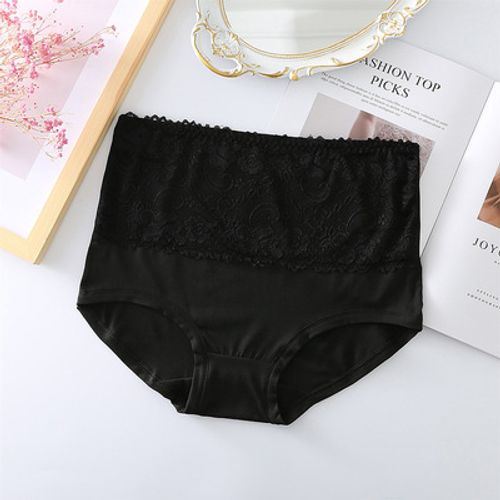 Women's breathable lace solid color high waist briefs