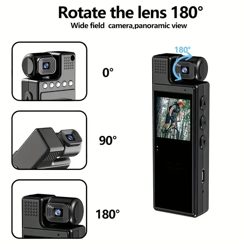 Recorder Camera Chest Wearable Rotatable Lens Pocket Recorder Outdoor Conference Portable Camera Sports Camera Handheld Thumb Camera Recorder