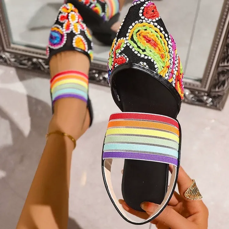 rhinestone single shoes with back-opening sandals