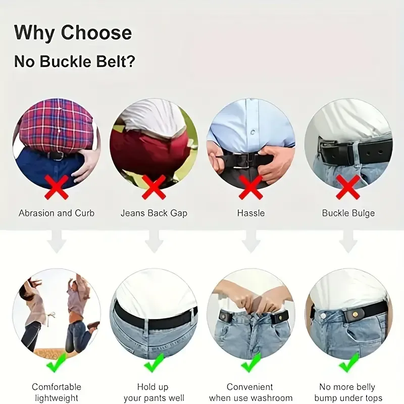 3pcs Monochrome Invisible Belt Seamless Lazy Elastic Waist Belt Versatile Jeans Belts For Women & Men