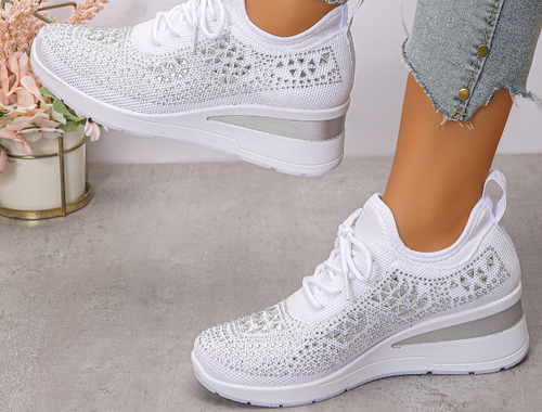 Rhinestone lace-up women's casual shoes, low-top