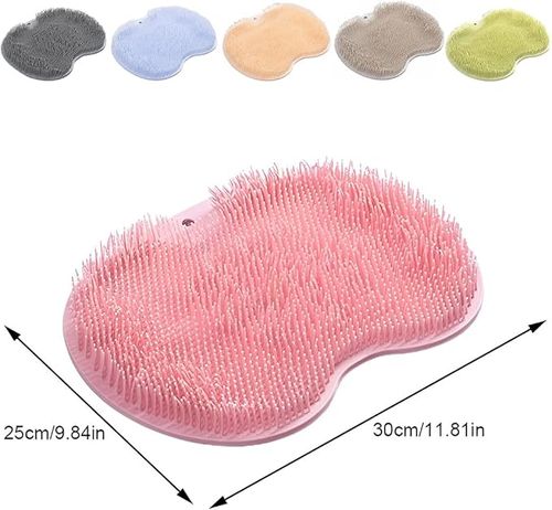 Shower Foot & Back Scrubber, Wall-Mounted Scrubber with Suction Cups, Silicone Bath Massage Cushion Brush, Massager Mat, Gentle Exfoliating and for All Kinds of Skin Green