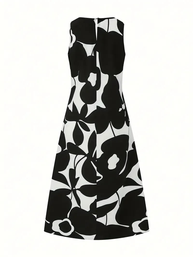 Plant Print Crew Neck Tank Dress, Casual Sleeveless A-line Tank Dress For Spring & Summer, Women's Clothing