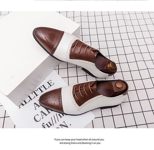 New Brogue-Style Colour-Blocking Men's Shoes Carved Leather Shoes Fashionable, Breathable, Versatile Business Formal Wear Wedding Leather Shoes