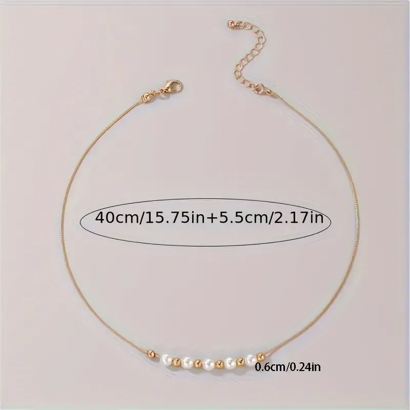 1pc White Faux Pearls Beads Thin Chain Necklace Simple Versatile Minimalist Neck Chain Jewelry