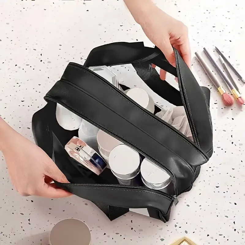 Dual Compartment Wash Bag, Large-capacity Portable Toiletry Bag, See Through Wash Bag