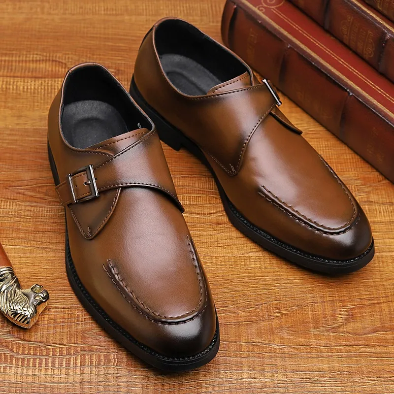 Business formal leather shoes, fashionable and casual British hooded low-top men's shoes