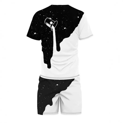 Men's Funny Cup Pattern Graphic Print T-shirt & Shorts Set For Summer, Contrast Color 2Pcs Outfits
