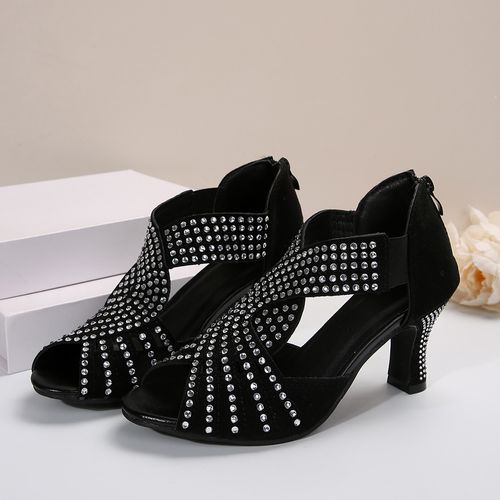 Sexy high-heeled sandals with rhinestone back zipper