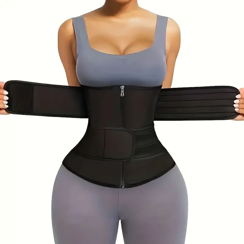 Zipper Waist Trimmer With Double Belt, Waist Trainer, Hook & Loop Fastener Compression Cincher, Women's Underwear & Shapewear