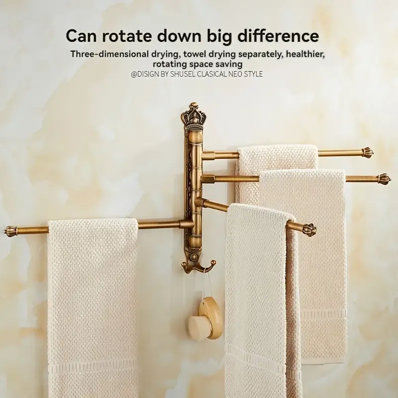 Vintage-Inspired Aluminum Towel Bar - Foldable, Rotating Design for Easy Storage  Organization in Bathroom, Christmas Halloween Gift Decoration