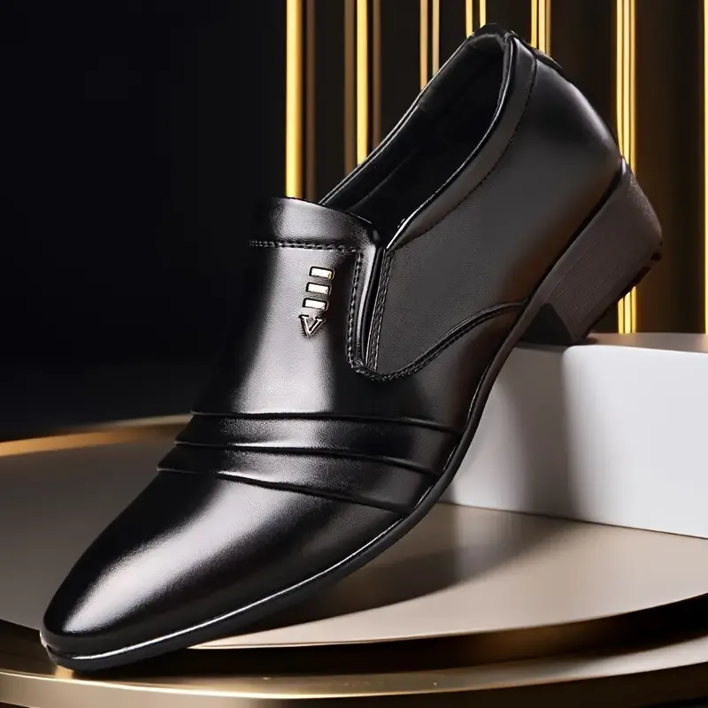 Men's Casual Solid Color Slip On Business Shoes, Formal Dress Shoes For Wedding Party Office