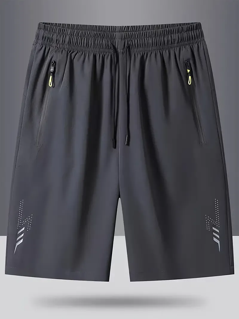 2 PCS  Black ang Gray Men's Solid Quick Drying Shorts, Casual Slightly Stretch Elastic Waist Drawstring Shorts For Summer Gym Workout Training