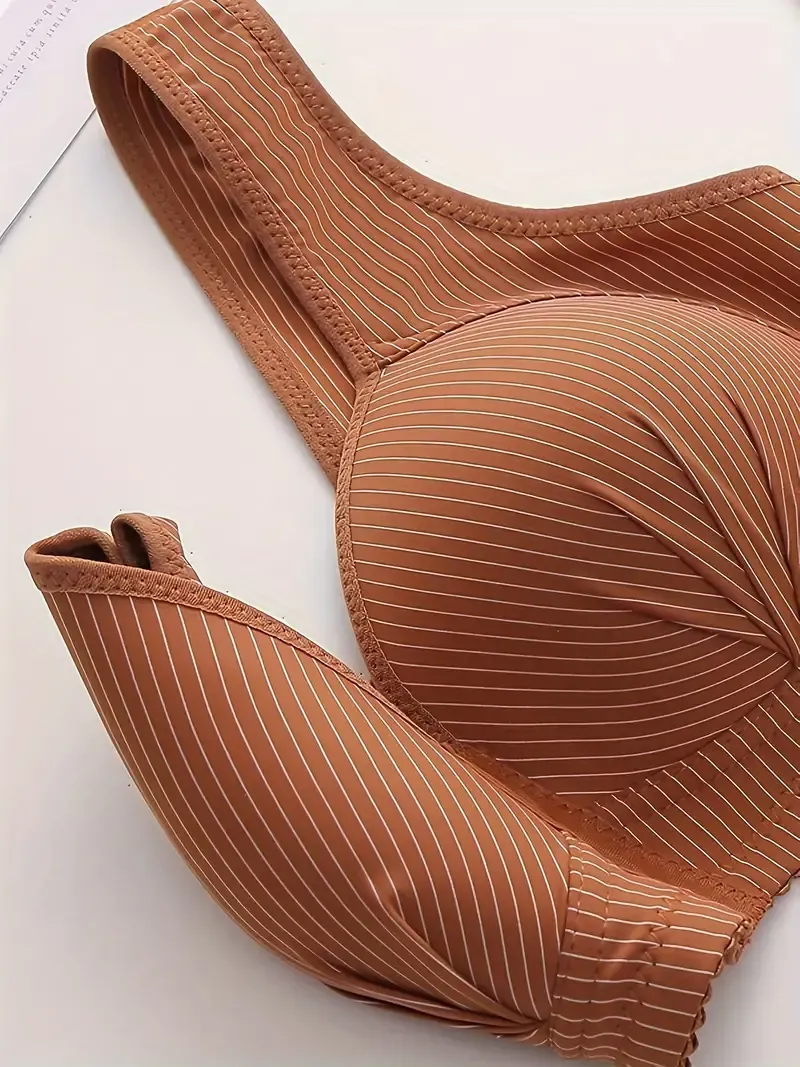 Solid Seamless Front Closure Ribbed Wireless Tank Bra, Sexy Comfy Push Up Bra, Women's Lingerie & Underwear