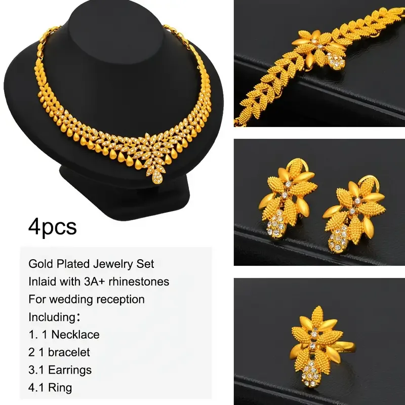 Urban Fashion Inspired Zinc Alloy Jewelry Set Necklace, Bracelet, Earrings, Crystal Embellished Droplet Design for Bridal, Party, Engagement, Valentine's Day Gift