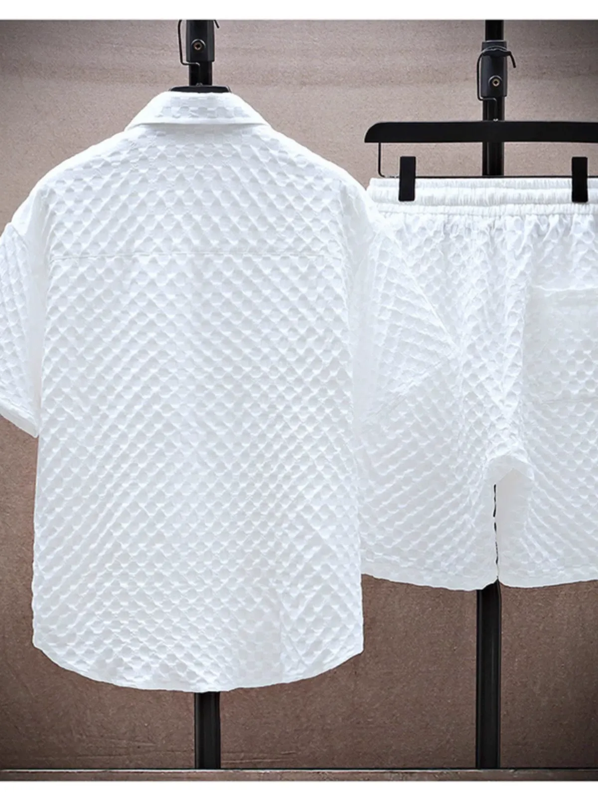 Two-piece ice silk set - short-sleeved shirt and shorts set