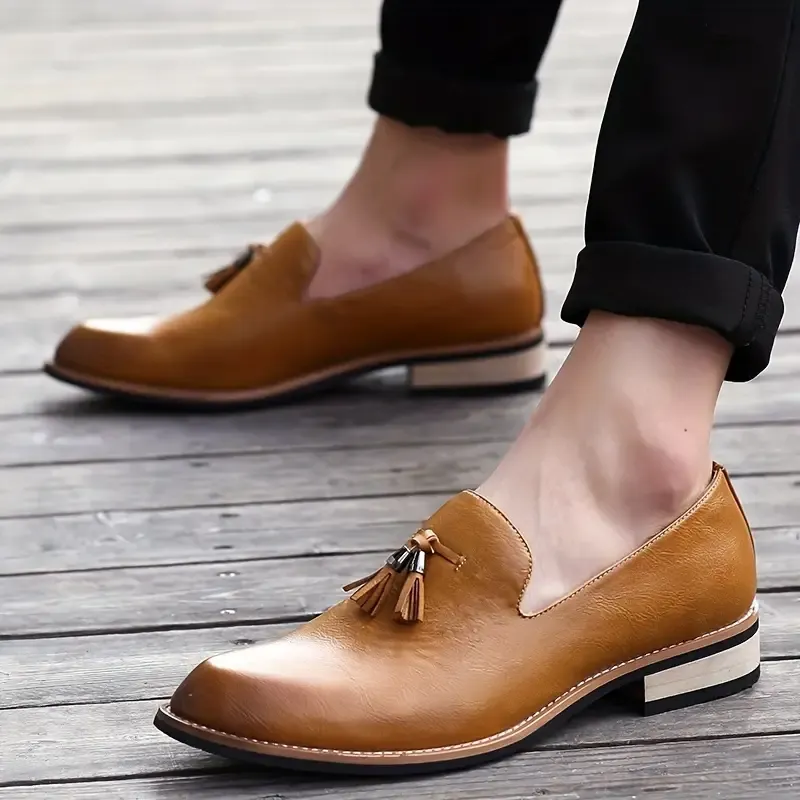 Men's Fashion Oxfords 2024 - All-Season Pointed Toe Dress Shoes, Low Top Slip-On & Lace Closure, Solid Synthetic Leather Upper, Comfort Fabric Inner, Durable Rubber Sole, PU Insole