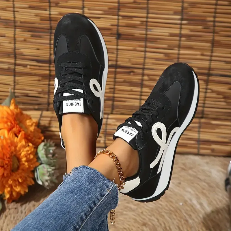 Women's Fashion Sneakers - Lightweight, All-Season Sneakers with Stable Support, Geometric Design, Faux Leather Upper & Breathable Fabric Lining