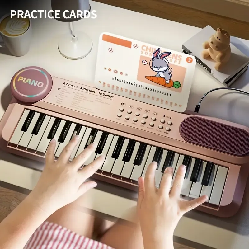 37-Key Red Piano Toy for Kids - Portable Electronic Organ with Music & Art Features, Vibrant Red Design, USB-Powered, 36V, Ideal for Girls & Universal, Musical Learning, Perfect Gift For Birthdays & Holidays, Piano For Kids