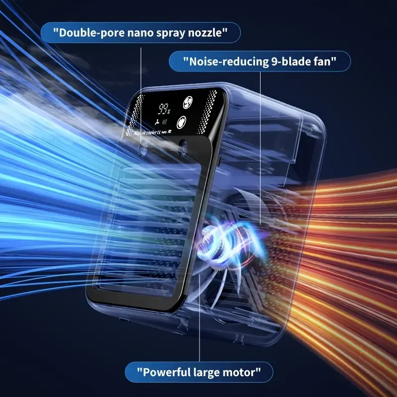 2025 New Smart Water-Cooled Fan with Ice Cooling, Portable Desktop Spray Humidifier, Rechargeable Or USB Powered, 2-Speed Adjustment, Battery Capacity: 3000Mah, Square Shape, 36V Or Below, No Energy Efficiency Rating,