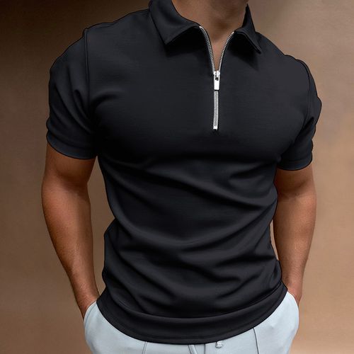 Summer men's polo shirt solid color short-sleeved lapel T-shirt casual fit top European and American men's clothing