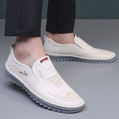 leather shoes men's hollow breathable loafers