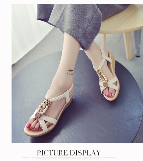 Bohemian wedge sandals, beaded sandals, flat women's shoes