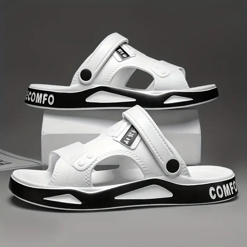 Men's Solid Color Open Toe Breathable Sandals, Comfy Non Slip Durable EVA Upper Anti Odor Summer Walking Shoes, Men's Footwear