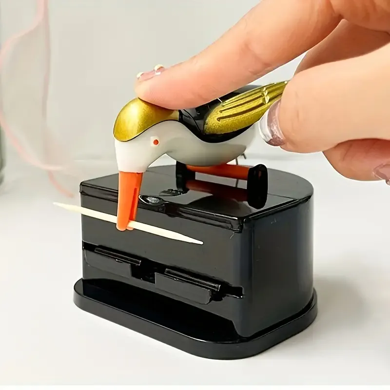 1pc Cute Woodpecker Toothpick Dispenser - Automatic Pop-Up Bird-Shaped Toothpick Holder, Durable ABS Resin, Perfect for Home & Restaurant Decor