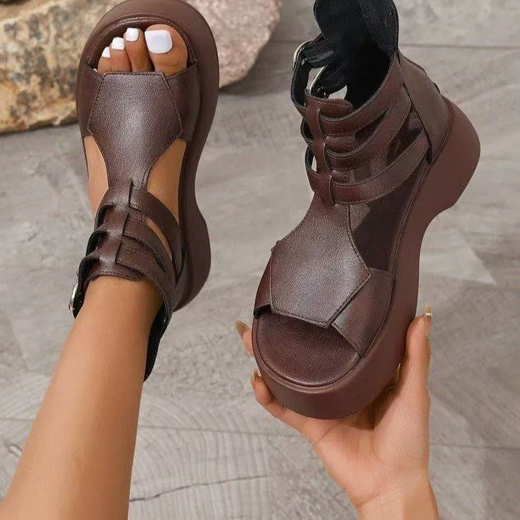 Roman boots and sandals for women, summer flat heels and sponge shoes for women
